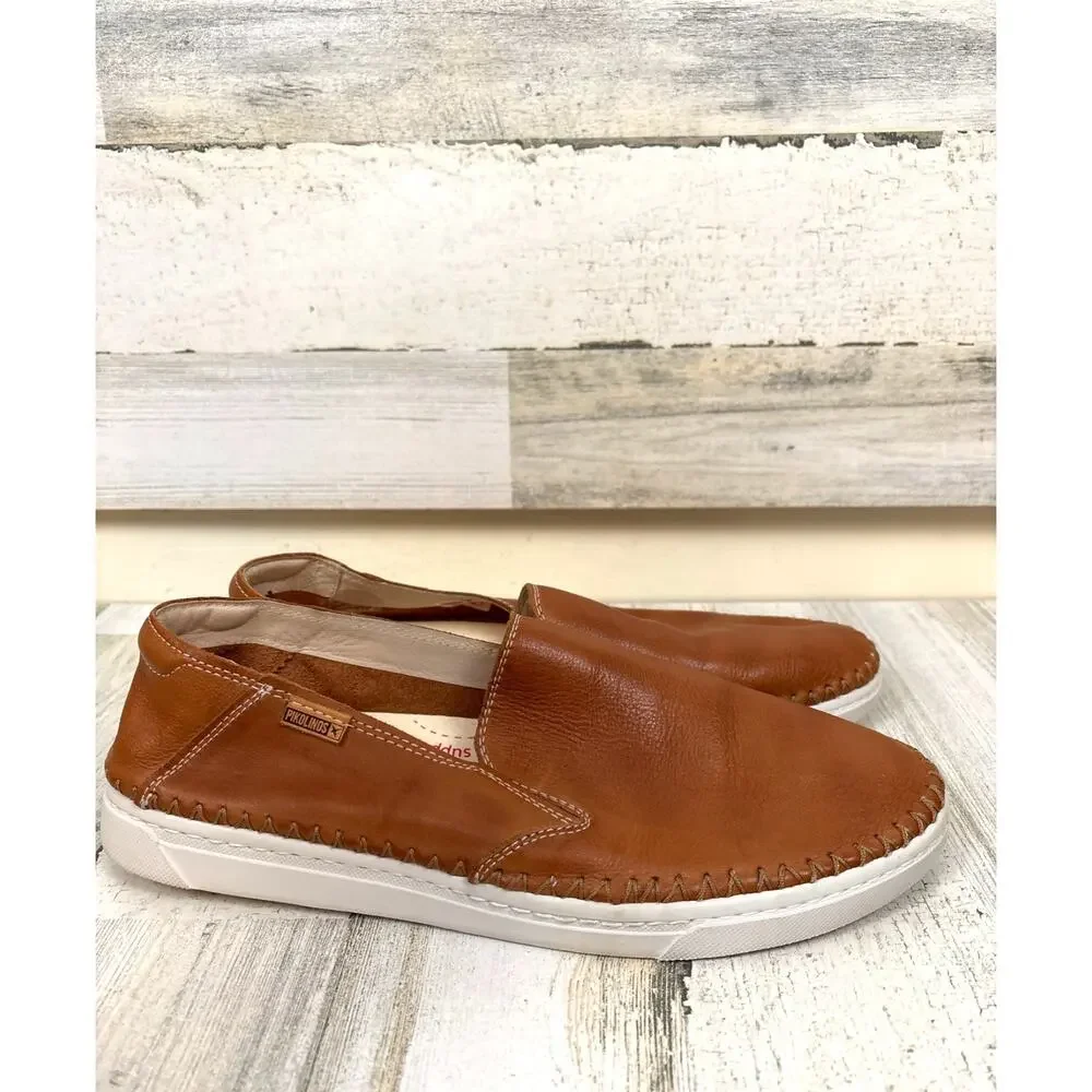 Pikolinos Mens 44 Albir Brandy Tan Leather Loafers Casual Dress Shoes Luxe